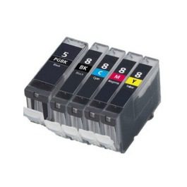 Conjunto 5 Tinteiros Canon Compatíveis PGI-5BK/CLI-8BK/CLI-8C/CLI-8M/CLI-8Y